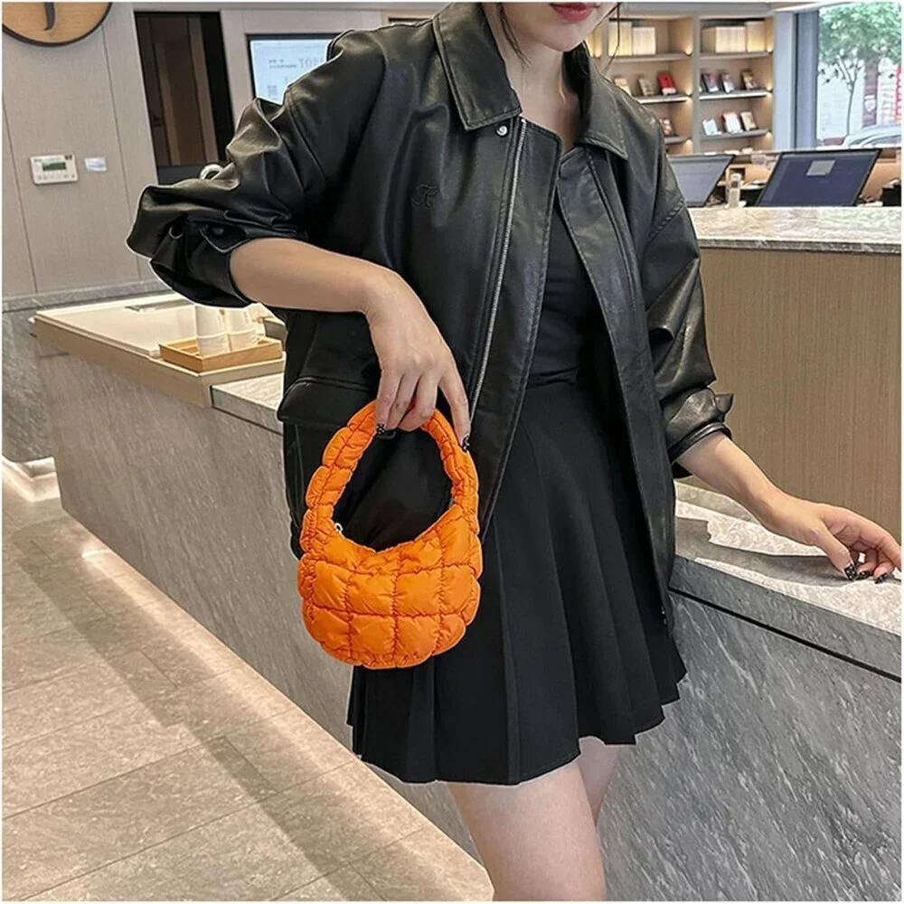 Puffer Bag Women Mini Quilted Bubble Crescent Wrist Satchel Purse
